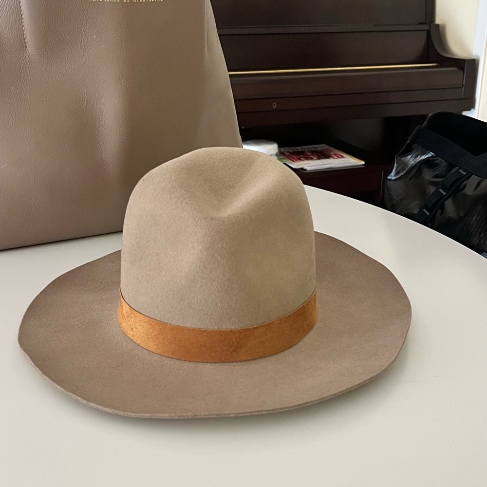 Janessa Leone Ross Hat - Packable  Felt Hat with Suede Band - Taupe/Clay